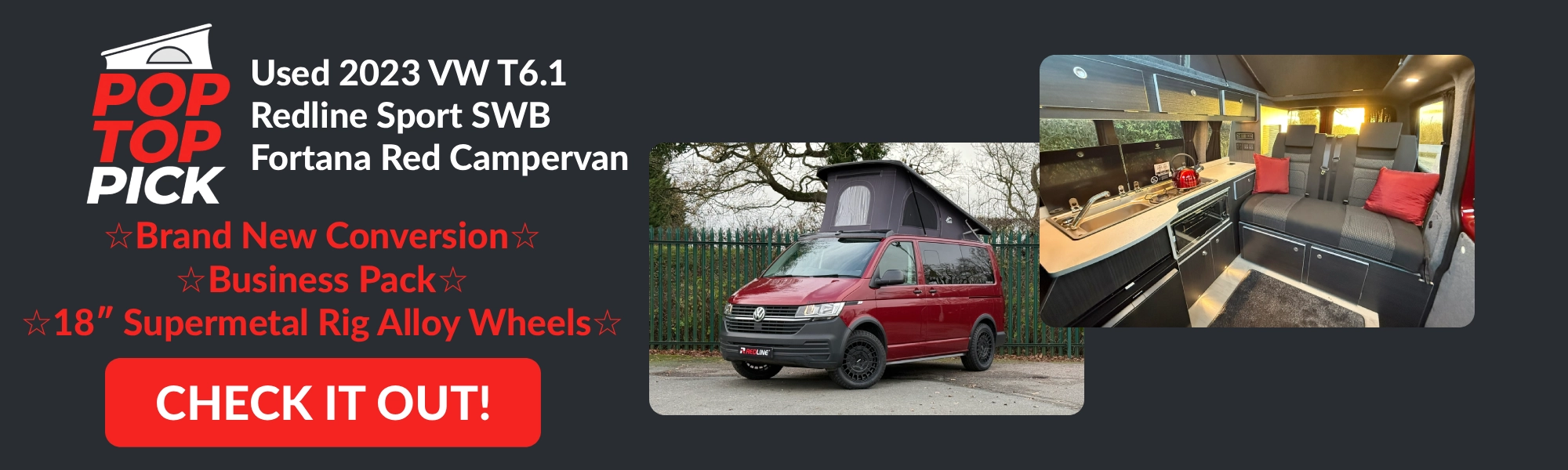 Pop Top Pick - Used 2023 VW T6.1 Redline Sport SWB Fortana Red Campervan - November 2025